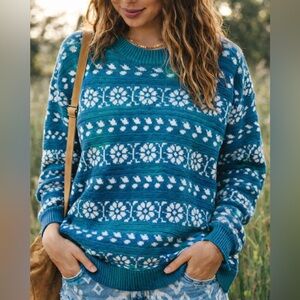 American Pride vintage Blue and White Women's casual Sweater Size Large